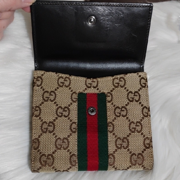 Authentic Gucci GG Canvas Web Sherry Line Jacket Vtg Wallet W Box - Picture 14 of 16